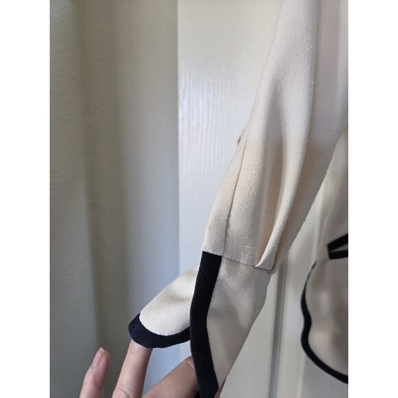 Vintage Gino Rossi Cream Navy Trim Retro Woven Nautical Belted Jacket, Size XS - Picture 6 of 14